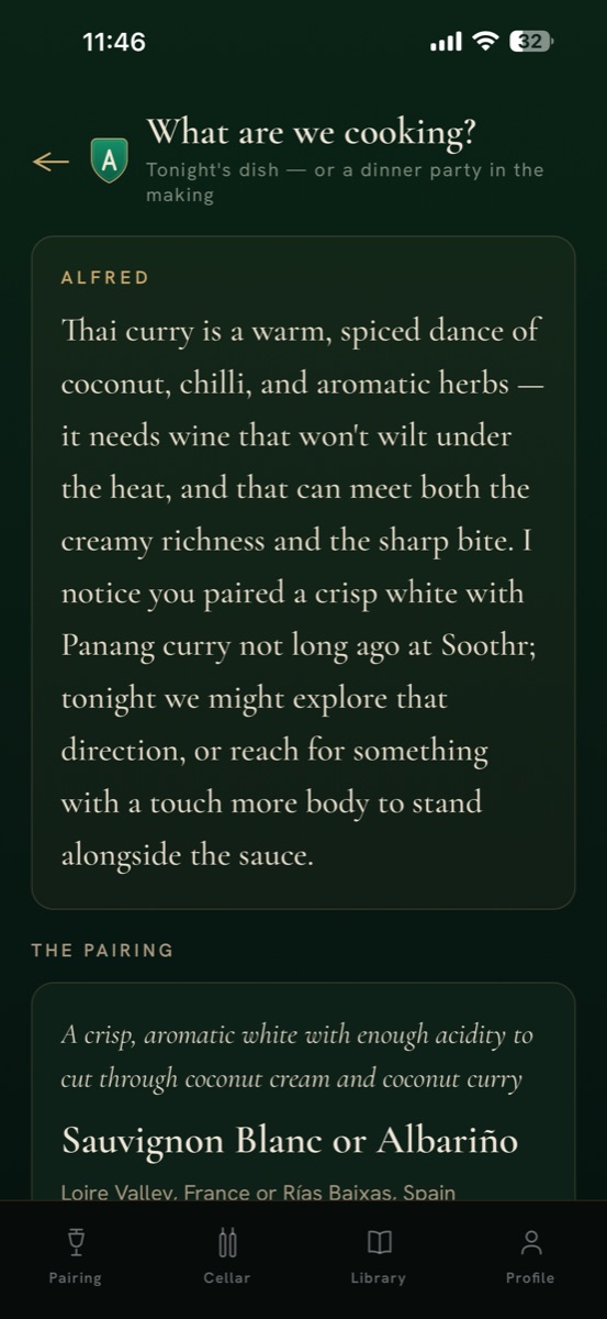 Alfred pairing a Thai curry at home, remembering a past visit